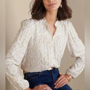 Soft Surroundings Mila Metallic Blouse, Ivory Pearl,XL,Office,Holidays,Night Out